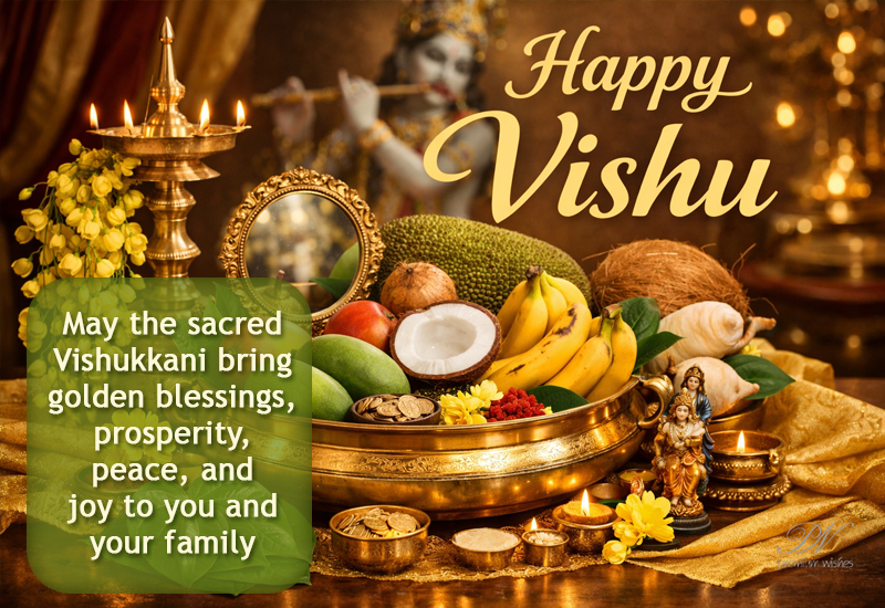 Happy Vishu Wishes with Sacred Vishukkani Blessings for Peace and Joy