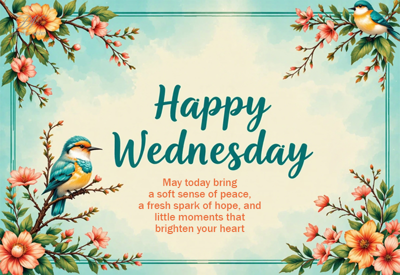 Happy Wednesday Wishes with Birds, Flowers, and Gentle Peace