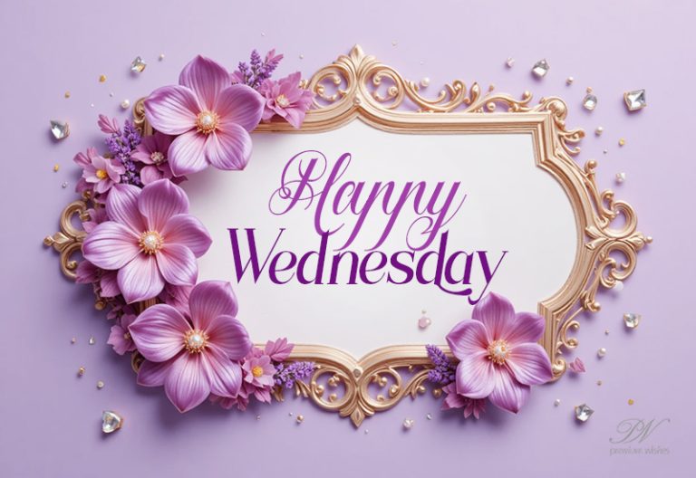 Happy Wednesday Wishes with a Beautiful Purple Floral Frame