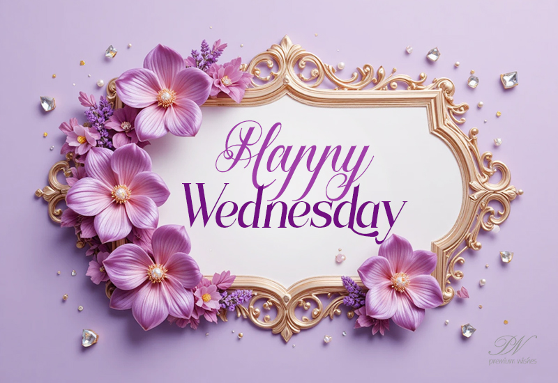 Happy Wednesday Wishes with a Beautiful Purple Floral Frame Happy Wednesday Wishes with a Beautiful Purple Floral Frame