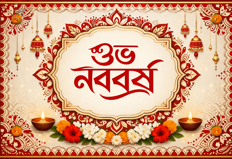 Subho Noboborsho Wishes with Ornate Red and Cream Festive Beauty Subho Noboborsho Wishes with Ornate Red and Cream Festive Beauty