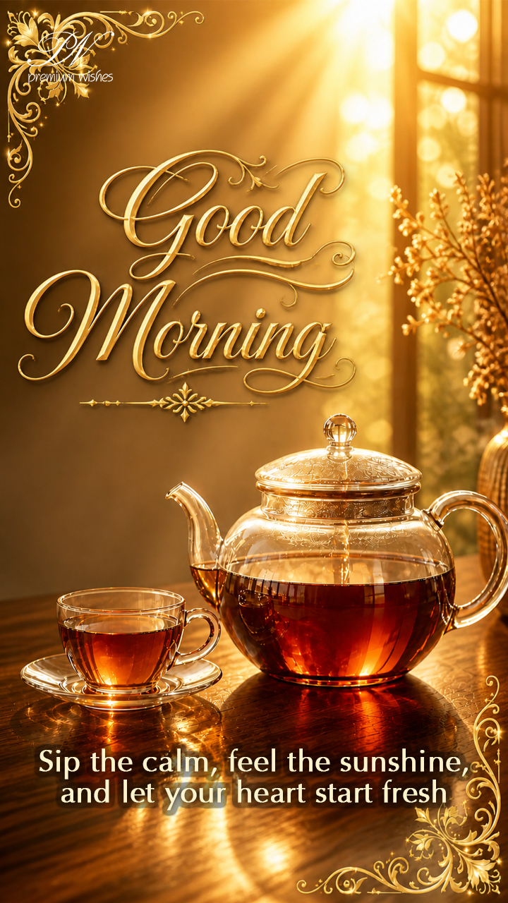 Good Morning Golden Tea Sunshine – Elegant Morning Greeting