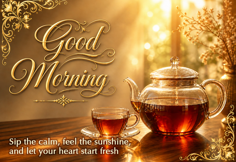 Good Morning Golden Tea Sunshine – Elegant Morning Greeting