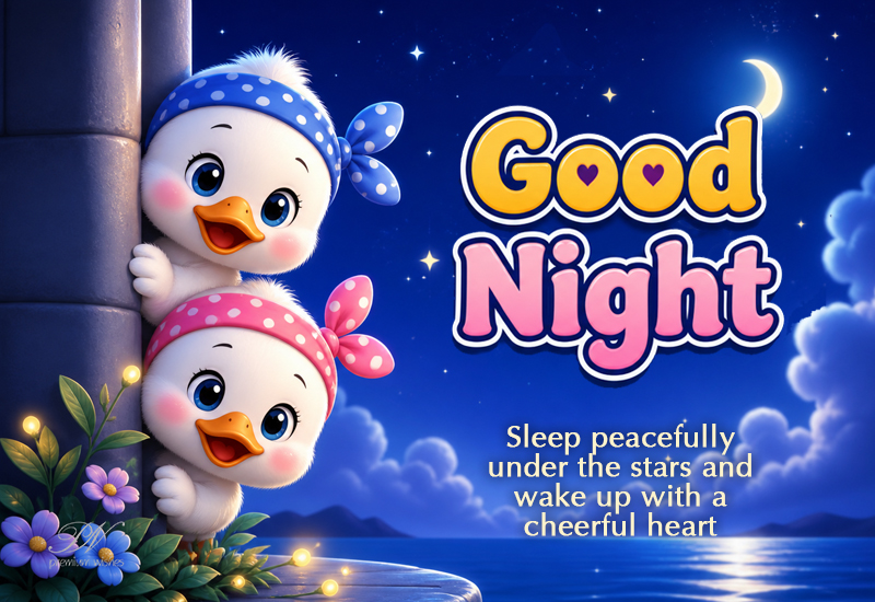 Good Night Cute Ducklings – Peaceful Stars Greeting
