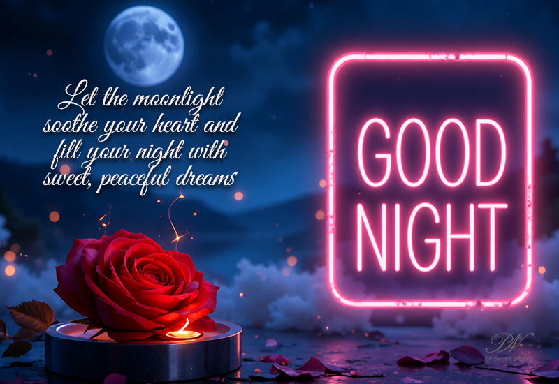 Good Night Neon Rose Moonlight Dreams – Peaceful Greeting