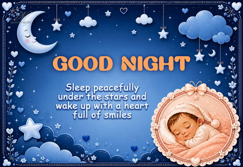 Good Night Sleep Peacefully – Cute Baby Stars Greeting