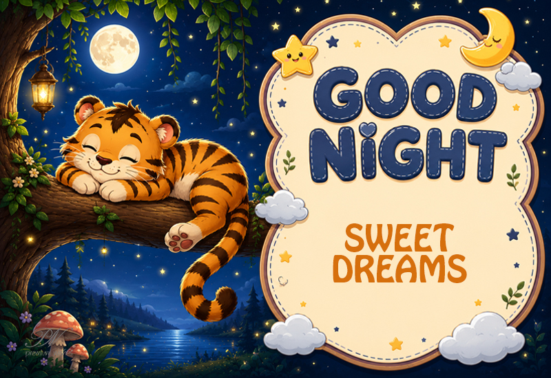Good Night Sweet Dreams Sleepy Tiger – Cute Night Greeting