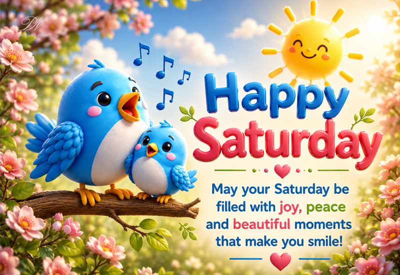Happy Saturday Wishes with Cute Birds & Sunshine