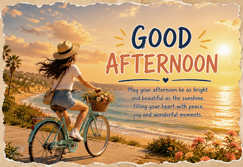 Seaside Good Afternoon Bicycle Greeting Card