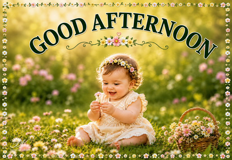 Good Afternoon Cute Baby Flower Garden Greeting
