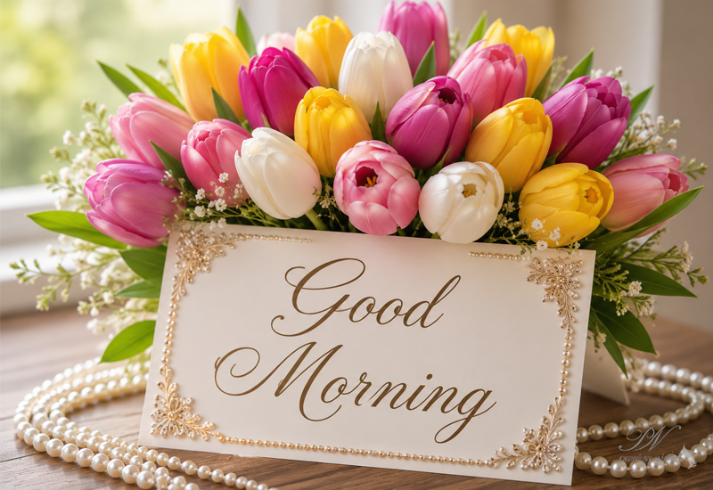 Good Morning Colorful Tulip Bouquet Card