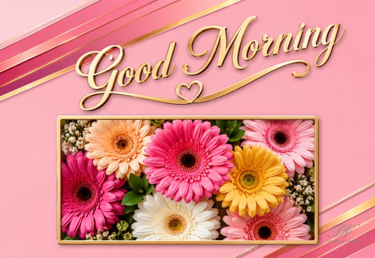 Good Morning Gerbera Flowers Pink Gold Greeting