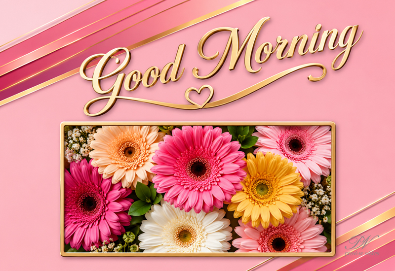 Good Morning Gerbera Flowers Pink Gold Greeting Good Morning Gerbera Flowers Pink Gold Greeting