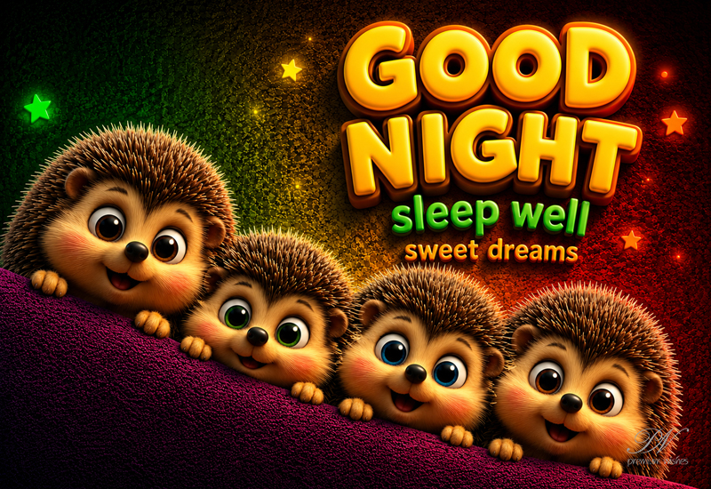 Good Night Cute Hedgehogs Sleep Well Greeting Good Night Cute Hedgehogs Sleep Well Greeting
