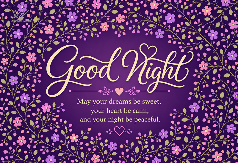 Good Night Purple Floral Greeting | Sweet Dreams and Peaceful Night Wishes Good Night Purple Floral Greeting | Sweet Dreams and Peaceful Night Wishes