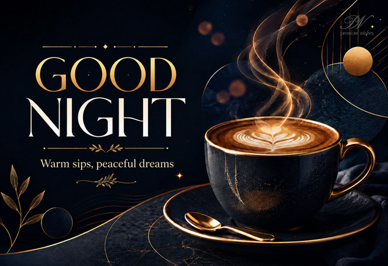 Good Night Warm Sips Peaceful Dreams Coffee Greeting