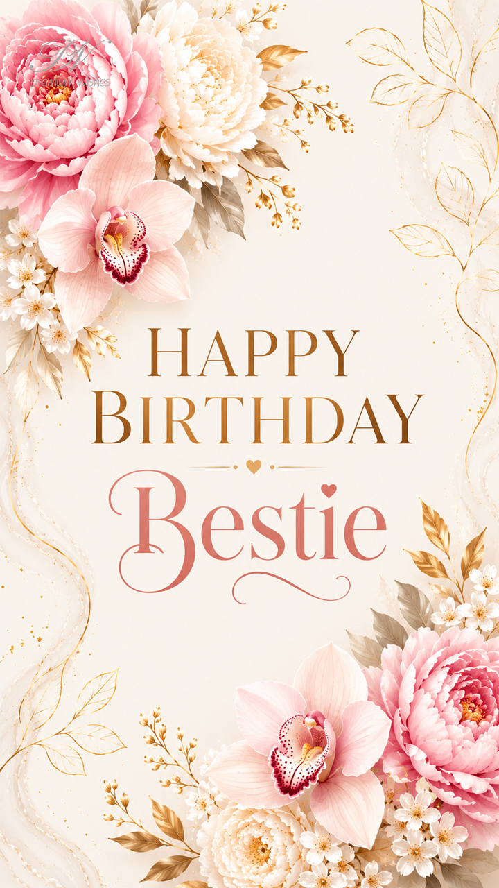 Happy Birthday Bestie Pink Peony Floral Greeting Happy Birthday Bestie Pink Peony Floral Greeting