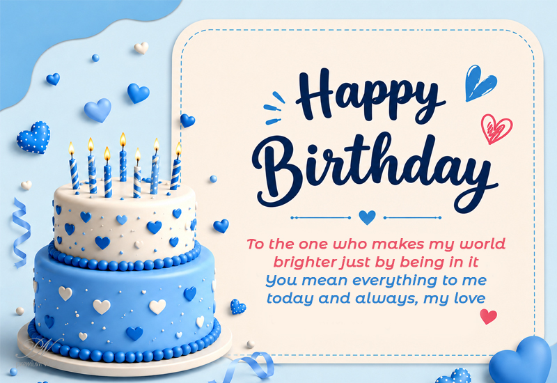 Happy Birthday Boyfriend Blue Heart Cake Greeting