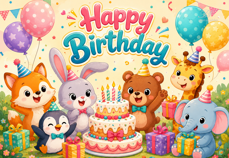 Happy Birthday Cute Animals Party Greeting