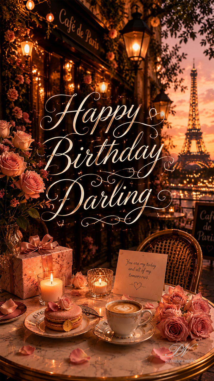Happy Birthday Darling Paris Cafe Greeting