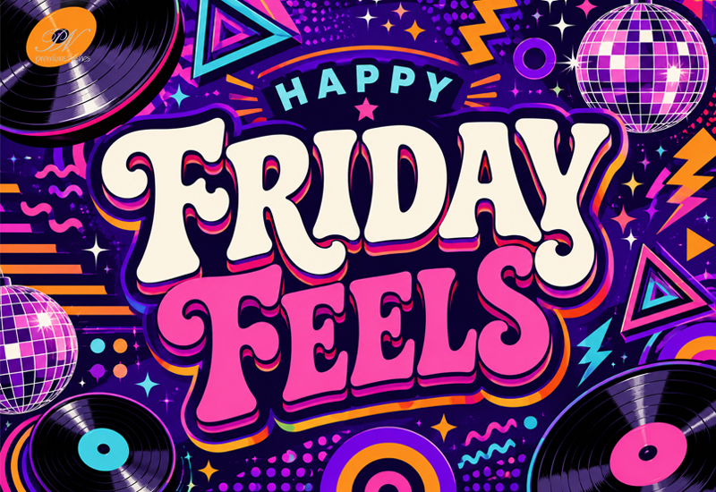 Happy Friday Feels Retro Neon Greeting