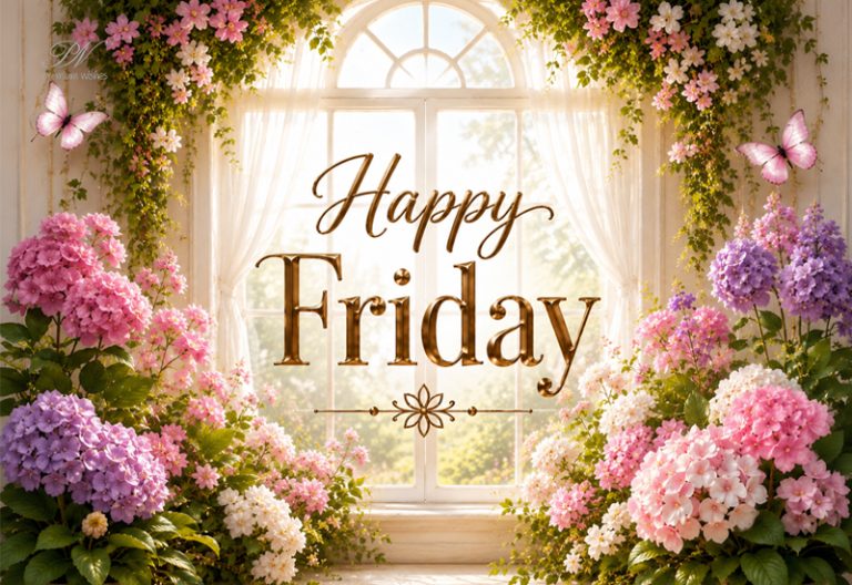 Happy Friday Floral Window Hydrangea Greeting