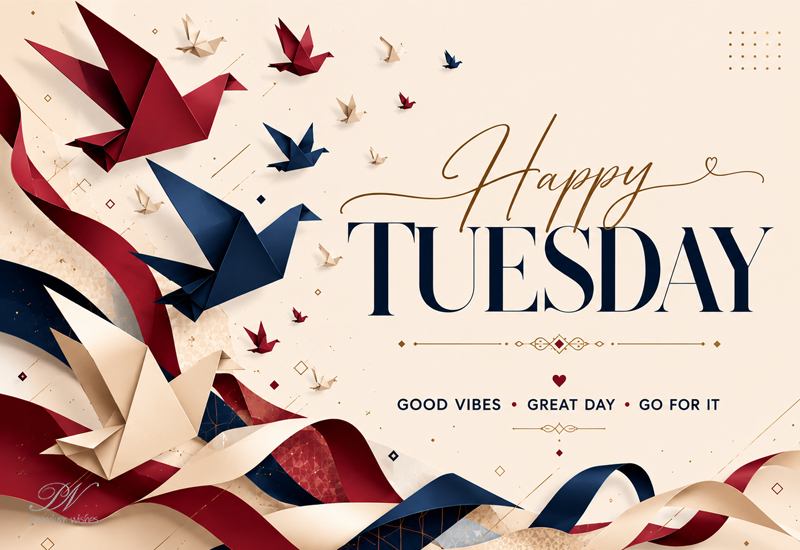 Happy Tuesday Origami Birds Greeting | Good Vibes Great Day Go For It Happy Tuesday Origami Birds Greeting | Good Vibes Great Day Go For It