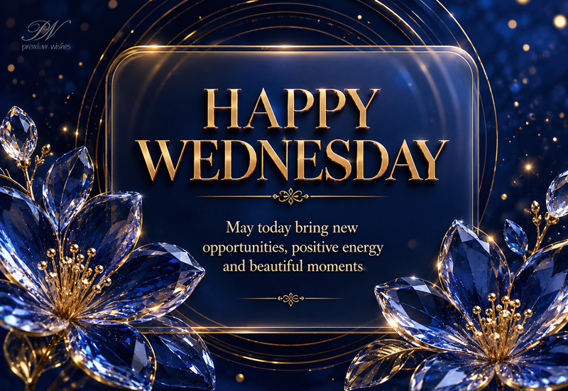 Happy Wednesday Blue Crystal Flower Greeting