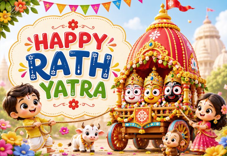 Cute Happy Rath Yatra Greeting with Kids and Jagannath Rath Cute Happy Rath Yatra Greeting with Kids and Jagannath Rath