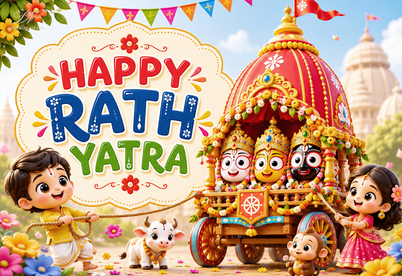 Cute Happy Rath Yatra Greeting with Kids and Jagannath Rath Cute Happy Rath Yatra Greeting with Kids and Jagannath Rath