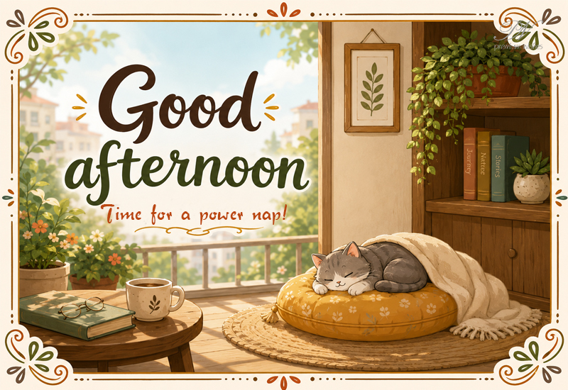 Good Afternoon Power Nap Sleeping Cat Greeting