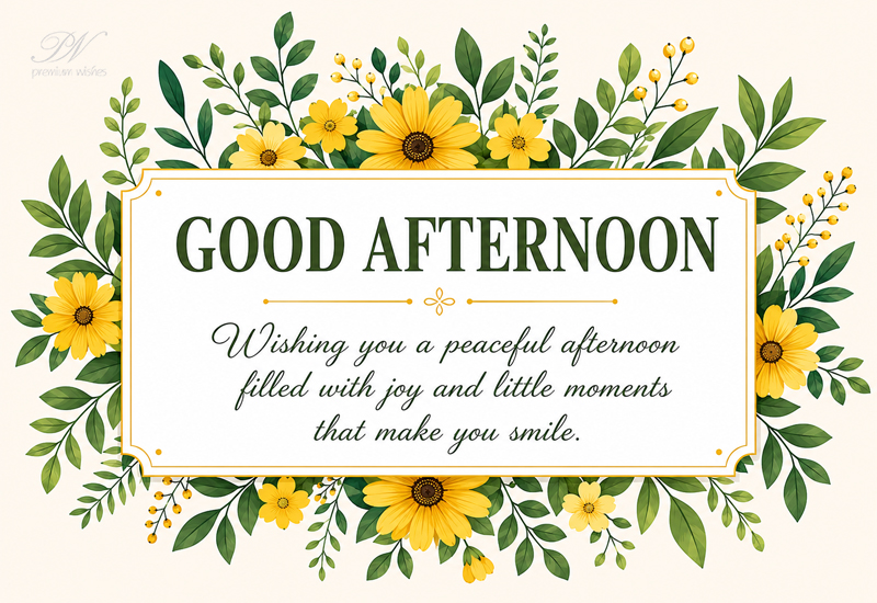 Good Afternoon Greeting with Yellow Flowers and Peaceful Message Good Afternoon Greeting with Yellow Flowers and Peaceful Message