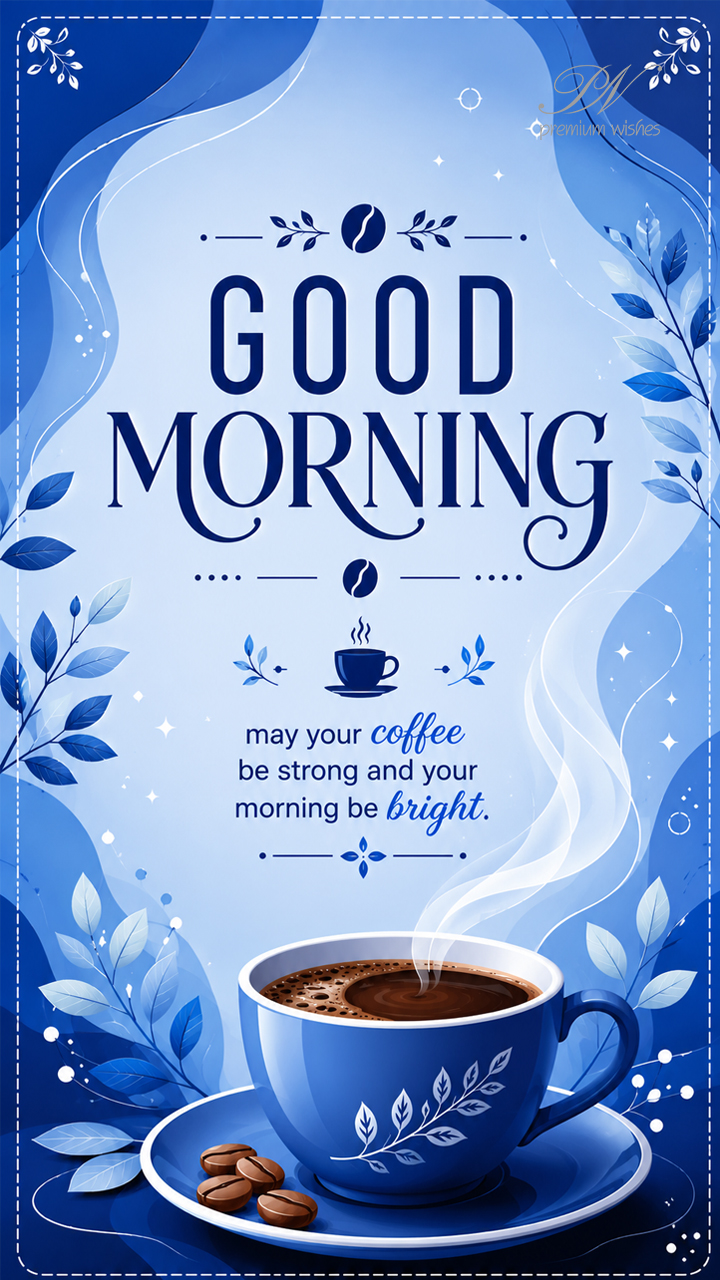 Good Morning Blue Coffee Strong and Bright Morning Wish