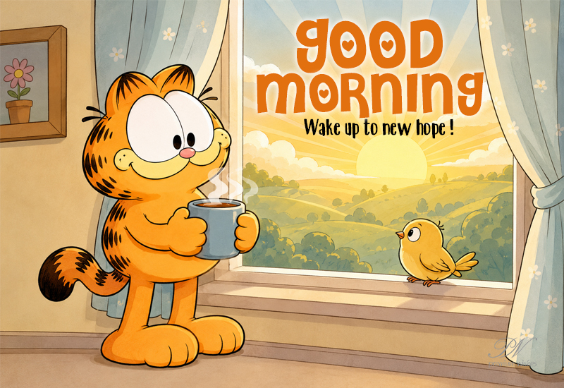 Good Morning Cartoon Cat Wake Up to New Hope Greeting
