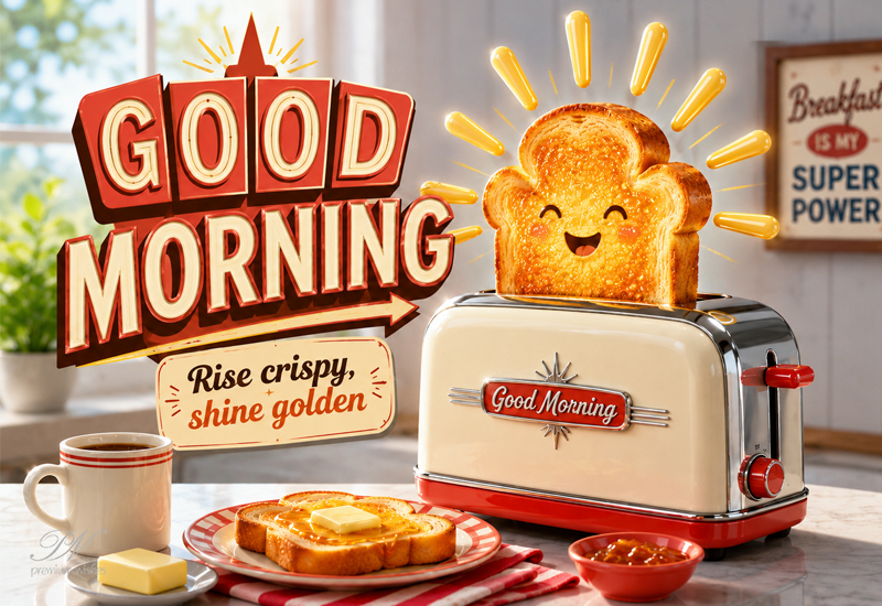 Good Morning Crispy Toast Greeting with Rise Crispy Shine Golden Message Good Morning Crispy Toast Greeting with Rise Crispy Shine Golden Message