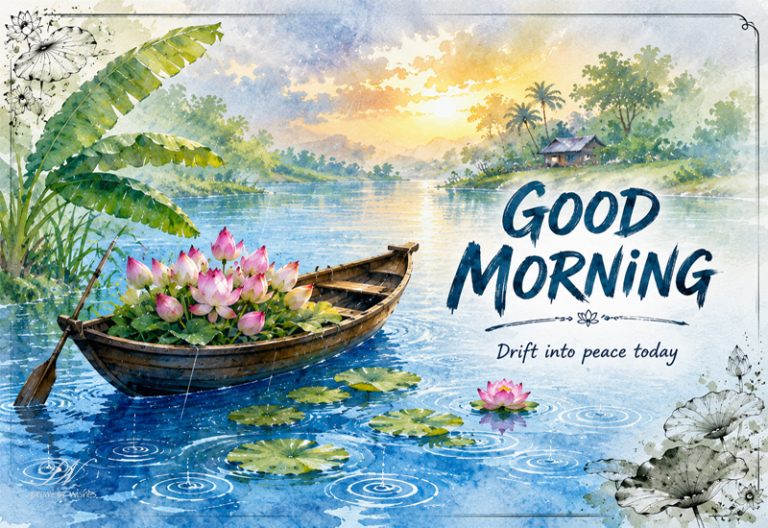 Good Morning Lotus Boat Drift Into Peace Today Greeting Good Morning Lotus Boat Drift Into Peace Today Greeting