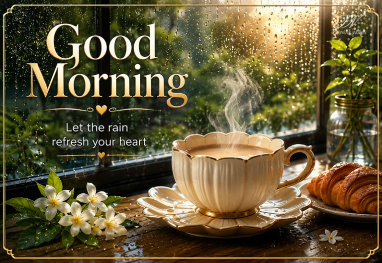 Good Morning Let the Rain Refresh Your Heart Tea Cup Greeting Good Morning Let the Rain Refresh Your Heart Tea Cup Greeting