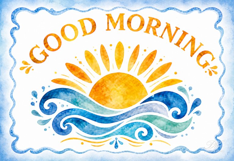 Good Morning Watercolor Sun and Waves Greeting