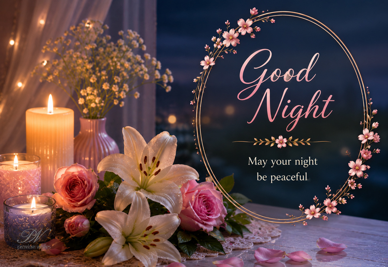Good Night Candles with Lily Roses Peaceful Night Wish Good Night Candles with Lily Roses Peaceful Night Wish
