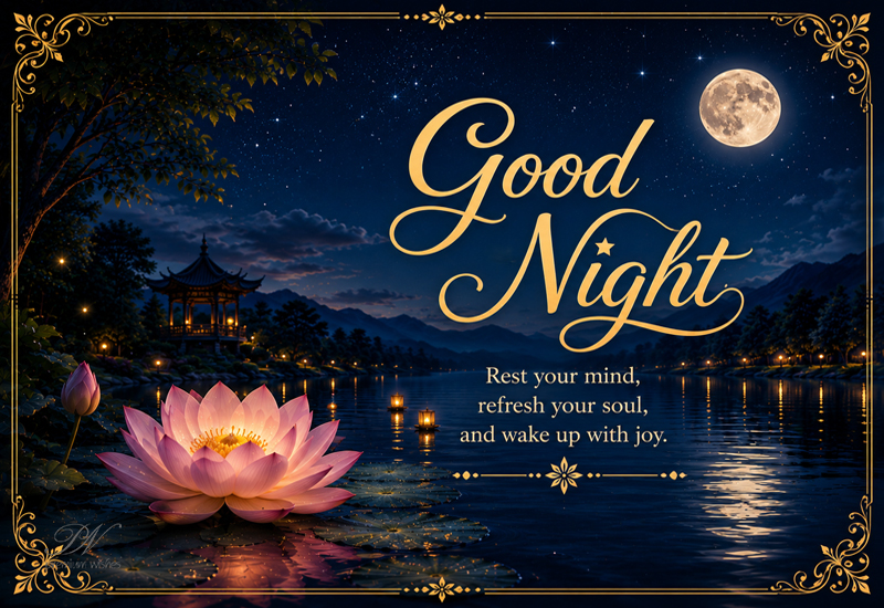 Good Night Lotus Lake Rest Your Mind Refresh Your Soul Greeting