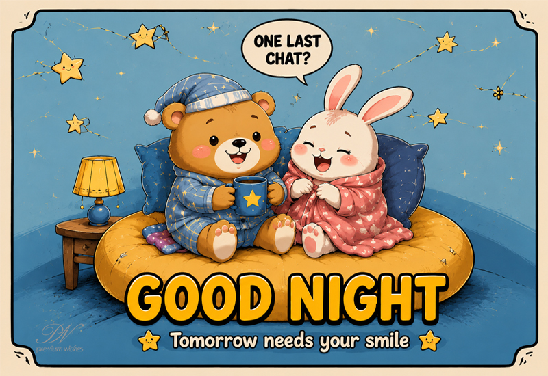 Good Night One Last Chat Bear and Bunny Greeting Image Good Night One Last Chat Bear and Bunny Greeting Image