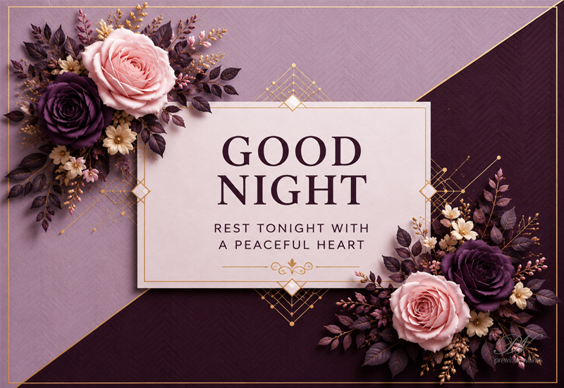 Good Night Peaceful Heart Plum Roses Greeting Image
