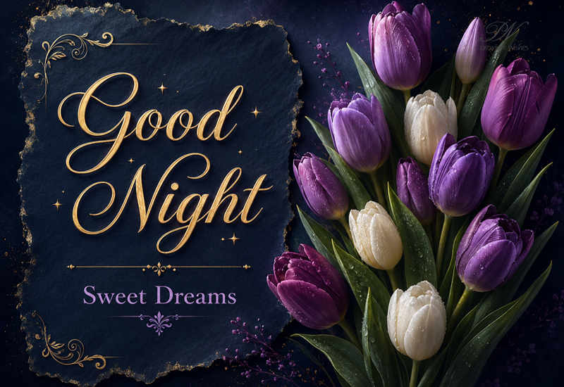 Good Night Purple Tulips Sweet Dreams Greeting Image Good Night Purple Tulips Sweet Dreams Greeting Image