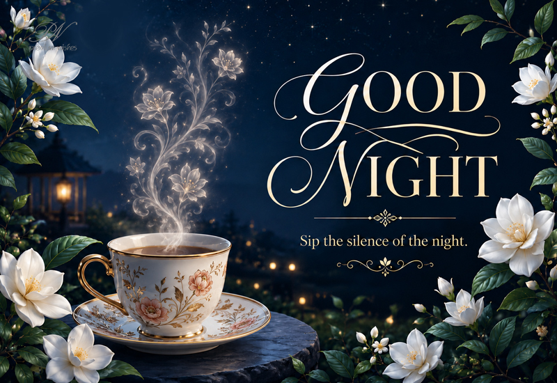 Good Night Sip the Silence of the Night Tea Cup Greeting Good Night Sip the Silence of the Night Tea Cup Greeting