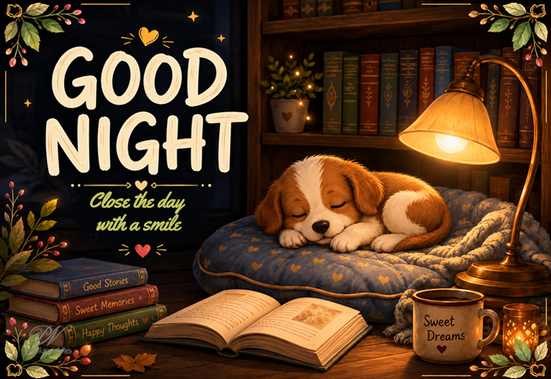 Good Night Sleepy Puppy Greeting with Books and Sweet Dreams Good Night Sleepy Puppy Greeting with Books and Sweet Dreams