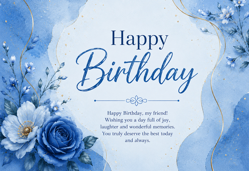 Happy Birthday Blue Flowers Friend Wonderful Memories Greeting