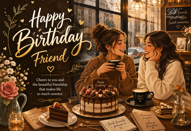 Happy Birthday Friend Cozy Cafe Friendship Greeting Happy Birthday Friend Cozy Cafe Friendship Greeting