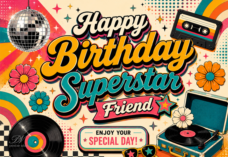 Happy Birthday Superstar Friend Retro Disco Greeting Happy Birthday Superstar Friend Retro Disco Greeting