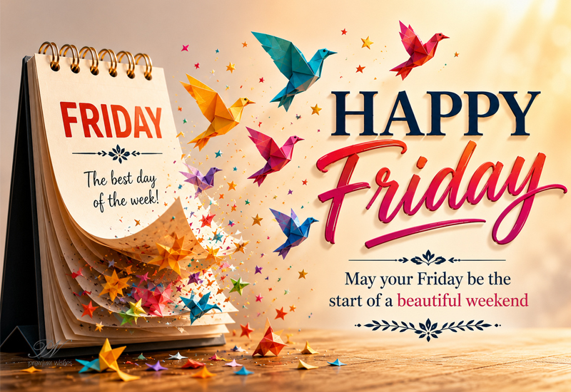 Happy Friday Origami Birds Beautiful Weekend Greeting