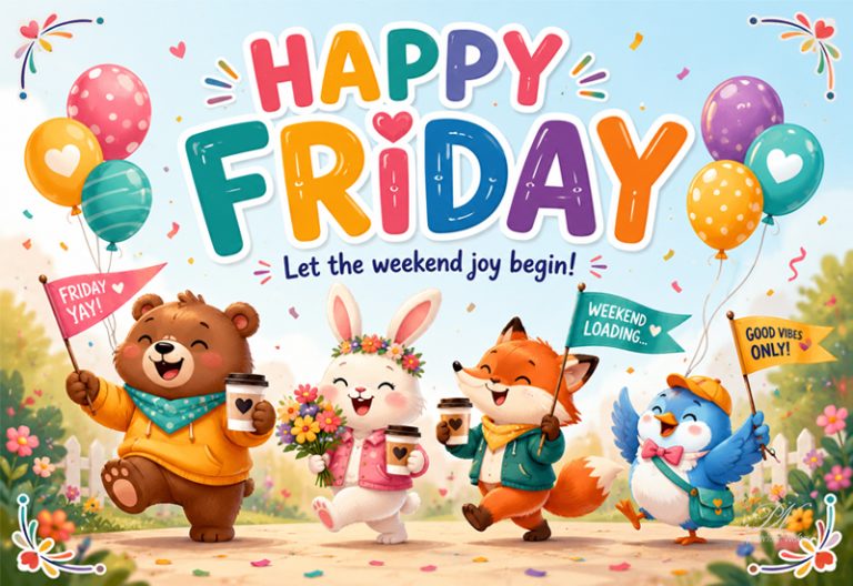 Happy Friday Let the Weekend Joy Begin Cute Animals Greeting